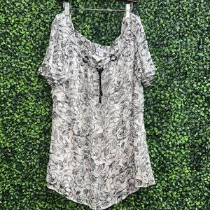 Rebecca Malone plus size white/black floral sheer top size 1X
